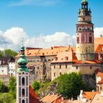 Prohlídka města -Pohled na město Český Krumlov a zámeckou věž