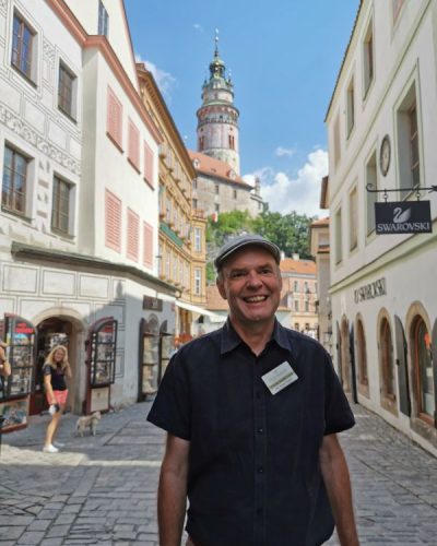 Průvodce městem Český Krumlov, Stanislav Jungwirth, při prohlídce města.